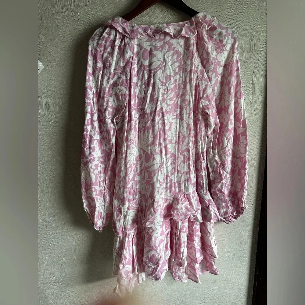 Free People Rebecca Floral Ruffle Mini Dress in baby pink. Size S - Picture 9 of 11